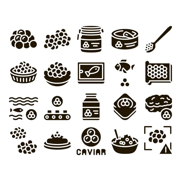 Caviar Seafood Product Glyph Set Vector Thin Line Ovos Peixe — Vetor de Stock