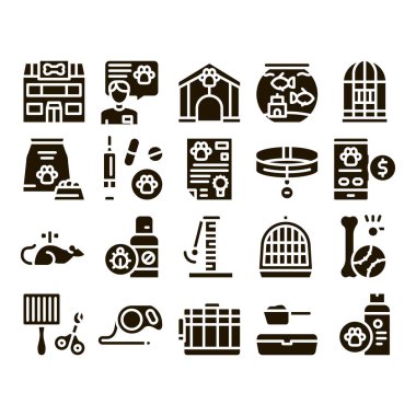 Hayvan Dükkanı Koleksiyon Elementleri Simgeleri Vektörü Ayarla