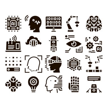 Yapay Zeka Vektörü İnce Simgeler Ayarlandı