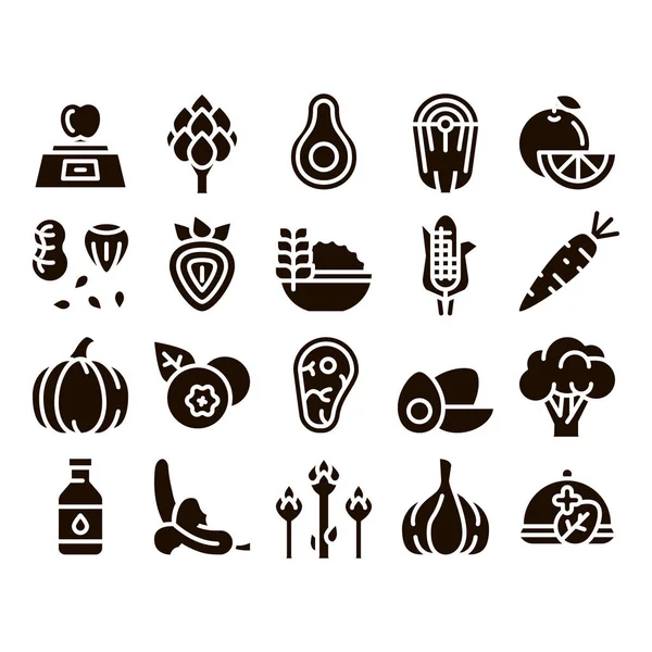 Set de iconos de glifos alimentarios saludables Vector — Vector de stock