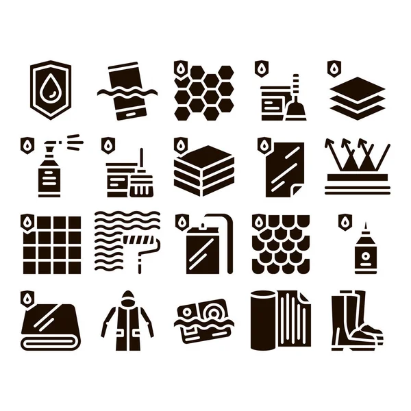 Vector de conjunto de iconos de glifo de materiales impermeables — Vector de stock