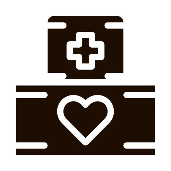 志愿者支持Medikit向量图标 志愿者支持 帮助慈善组织 心脏与医药盒式象形文字包装 Contour Illustration — 图库矢量图片