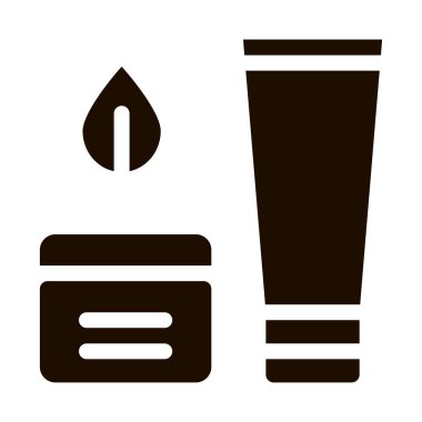 Krem Kutu Tüpü Yaprak Vektörü Simgesi. Organik Kozmetik Konteynır Paketi, Doğa Bileşeni Piktogramı. Çevre dostu, Acımasız Ürün, Moleküler Analiz Çizimi