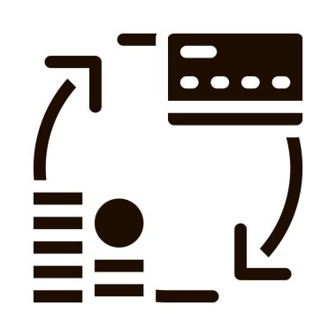 Kart Vektör Simgesinde Para Aktarımı. Çevrimiçi Para İşlemi, Finansal İnternet Bankacılık Ödeme Operasyonu Pictogram. Sikke Dolaşım Döviz Borsası Katılımı İllüstrasyonu