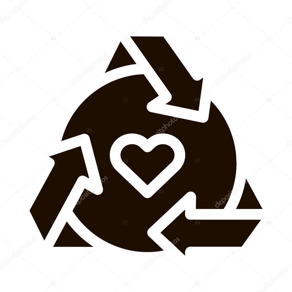 Healthy Organic Cosmetics Vector Icon. Heart And Recycle Sign Organic Cosmetics, Natural Ingredient Pictogram. Eco, Cruelty-free Product, Molecular Analysis Contour Illustration