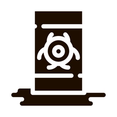 Nükleer Atık Konteynır Vektör Simgesi. Nükleer Maddeler, Çevre Kirliliği, Kimyasal, Radyolojik Kirlilik Piktogramı. Kirli Toprak, Su, Hava Katılımı İllüstrasyonu