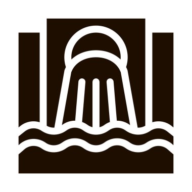 Sprey Vektör Simgesinden Dökülen Atık. Okyanus Denizi Nehrindeki Endüstriyel Atık, Endüstriyel Kirlilik, Kirlilik Piktogramı. Contour Illustration