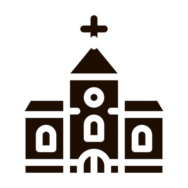 Düğün Töreni için Kilise Binası sembolü. Kilisenin Kutlama Günü Piktogramı. Parti Hazırlama ve Evlilik Şablonu Tek Renkli Çizim