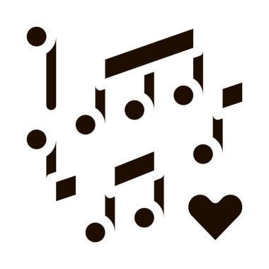 Müzik Notaları Düğün Dansı sembolü. Love Symbol Heart and Music Notes Element Pictogram. Parti Hazırlama ve Evlilik Şablonu Tek Renkli Çizim