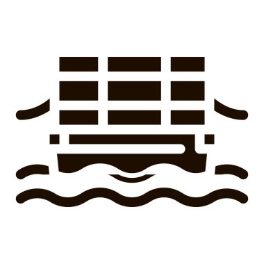 Toplu Taşıma Kablo Feribot Vektör Simgesi. Deniz Nehir Gemisi Kablo Feribotu, Şehir Yolcusu Nakliye Pictogramı. Şehir Ulaşım Hizmeti İçerik Tek Renkli Çizim