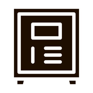 Elektronik Kasa Vektör Simgesi. Misafir Değerli Eşyaları İçin Güvenli Depozito, Otel Ekipman Piktogramı. Business Hostel Ögeleri Tek Renkli Çizim
