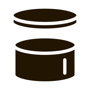 Pasta Şapkası Yuvarlak Karton Paket Ambalaj simgesi. Açık ve Kapalı Paketleme Grafiği. Paket, Kutu Taşımacılık Ekipmanı Siyah ve Beyaz Çizim