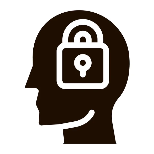 Locked Vorhängeschloss Man Silhouette Mind Glyph Symbol Ausrüstung Und Gehirn — Stockvektor