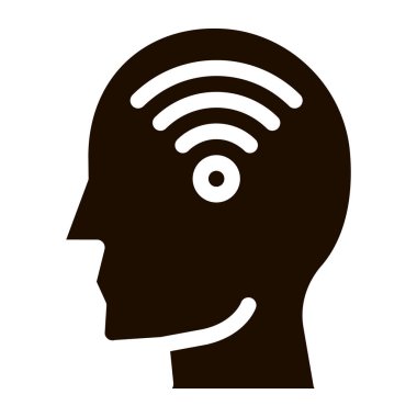 Wifi Sembol In Man Silhouette Akıl Simgesi simgesi. Gear ve Brain, Heart and Shield, asma kilit ve Coin Mark Pictogram. Siyah ve Beyaz Şablon Çizimi
