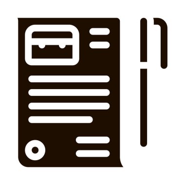 İş Sözleşmesi Çalışma Kağıdı ve Kalem İşareti simgesi. İş Sözleşmesi ve Aday Adayı, Takım Çalışması ve Ortaklık Piktogramı. Monokrom İllüstrasyonu