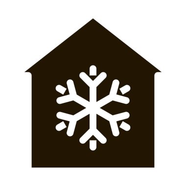 Bina ve Kar Tanesi Soğutma Ekipmanı sembol simgesi. Cool and Nemidity, Airing, Ionization ve Isıtma Pictogram. İlgili Tek Renkli İllüstrasyon