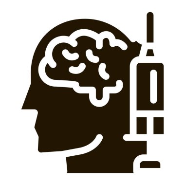 Beyin Şırıngası Aşısı Baş Ağrısı sembolü. Tansiyon ve küme baş ağrısı, migren ve stres belirtileri Pictogram. Sağlık Hizmetleri Tek Renkli Çizim