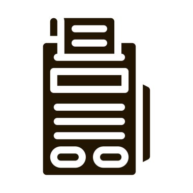 Cash Machine Hesap Makinesi ve glifin simgesini kontrol et. Akıllı Telefon Görünümü ve Büyüteci Para İşareti, Web Sitesi Finansal Pictogram. Hesap Makinesi Tek Renkli Çizim