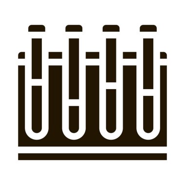 Tüplerdeki Cam Test Tüpleri Biyomateryal İşaret Simgesi. Biyoloji ve Bilim Şişeleri, Biyomühendislik, DNA ve Tıbbi Biyomateryal Pictogram. Monokrom İllüstrasyonu