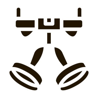 Kayış Yüksekliği Kanca Cihazı sembol simgesi. Pusula, Dağ Yön ve Yanan Dağcılık Dağcılık Teçhizat Pictogramı. Contour Illustration