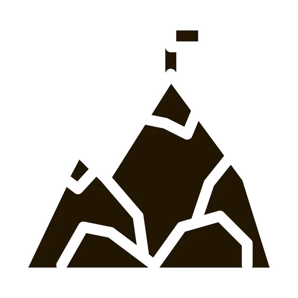 Berg Med Flagga Topp Alpinism Glyf Ikon Kompass Mountain Direction — Stock vektor
