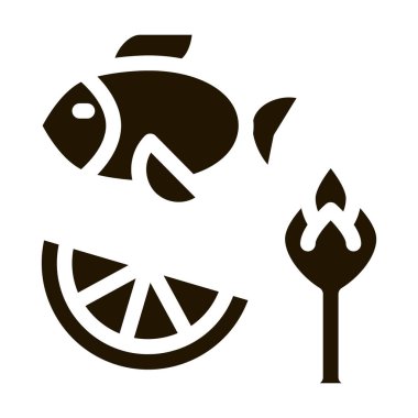 Balık ve Meyve Biyohack İkon Vektörü 'nün besinleri. Contour Illustration