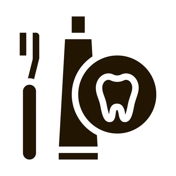 Zahnbürste Und Paste Glyphensymbol Vektor Zahnbürste Und Paste Zeichen Isolierte — Stockvektor