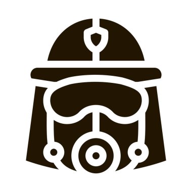 İtfaiyeci maskeli miğfer sembol vektörü. İtfaiyeci maskeli miğfer tabelası. izole edilmiş sembol çizimi