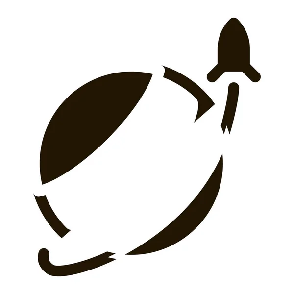 Rocket Fly Planet Glyphensymbol Vektor Rocket Fly Planet Zeichen Isolierte — Stockvektor