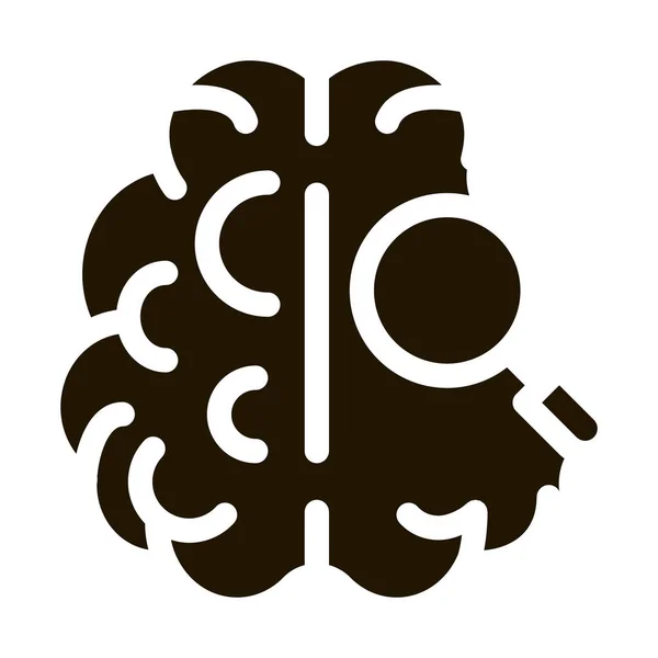 Icono de lupa cerebral Ilustración de glifos vectoriales — Vector de stock