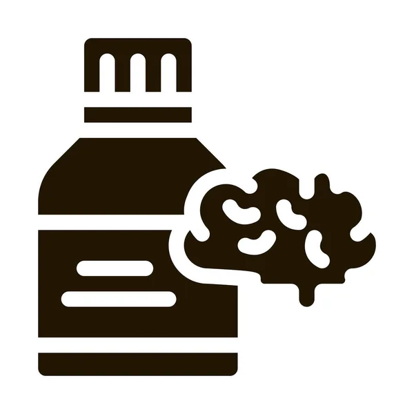 Píldoras de la botella Icono cerebral Vector Glifo Ilustración — Vector de stock