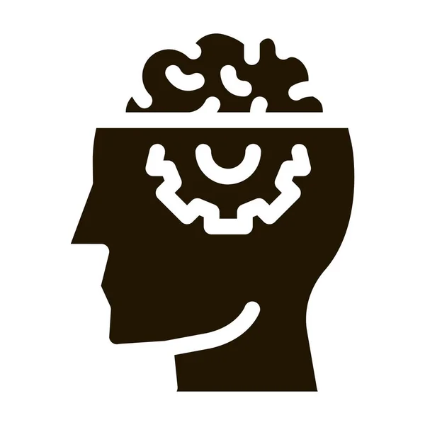 Human Brain Gear Icon Vector Glyph Illustration — Stock Vector