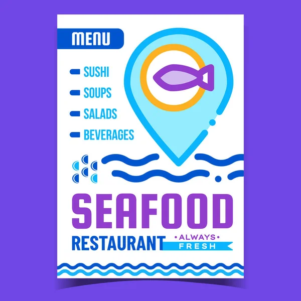 Restaurante Mariscos Creativo Promocional Poster Vector Sushi Fresco Sopa Ensalada — Vector de stock