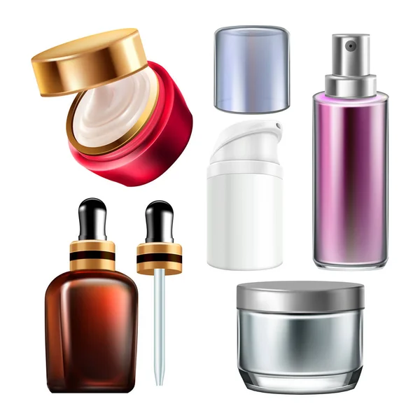 Éjszakai Krém Kozmetikai Tartályok Beállítva Vektor Borotválkozó Hab Parfüm Üres — Stock Vector