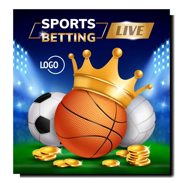 Sport Live Satsning Creative Promo Banner Vector Golden Crown Basket — Stock vektor