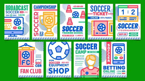 Colección Fútbol Carteles Promocionales Set Vector Campamento Fútbol Escuela Entrenamiento — Vector de stock