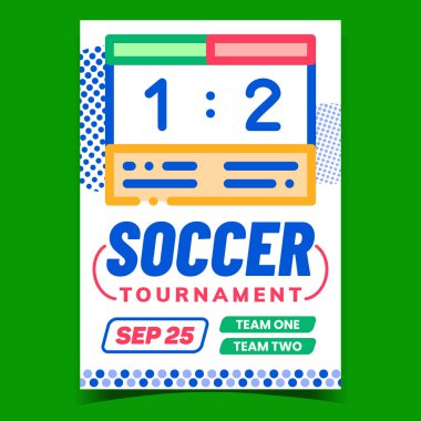 Futbol Turnuvası Yaratıcı Reklam Sancakları Vektörü. Reklam Posterindeki Futbol Elektronik Skor Tablosu. Futbol Puanı Gösterimi, Takım Yarışması Şablon Biçimi Renk İllüstrasyonu