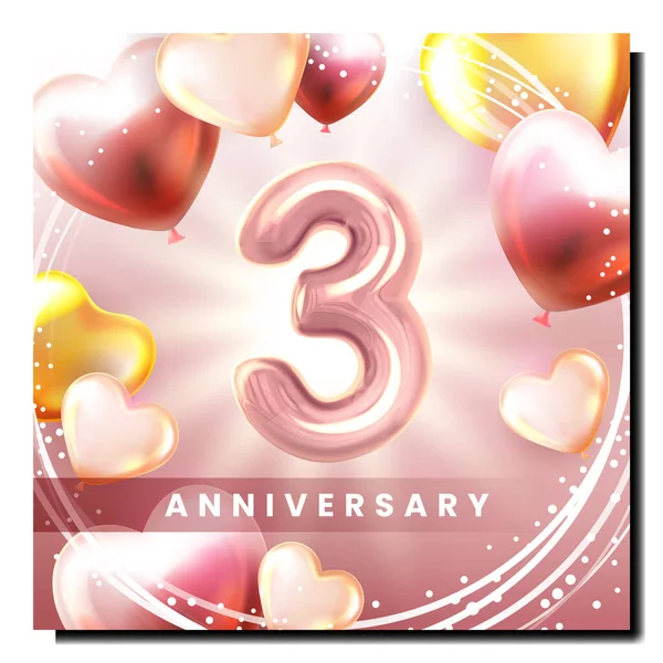 Terzo Anniversario Creative Promo Poster Vector Tre Numeri Gonfiabili Palloncini — Vettoriale Stock