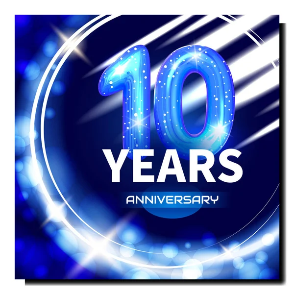 Dieci Anni Anniversario Promozionale Poster Vector Gonfiabile Numero Bambino Anniversario — Vettoriale Stock