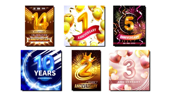 Collection Anniversaire Affiches Promo Set Vectoriel Nombres Gonflables Ballons Air — Image vectorielle