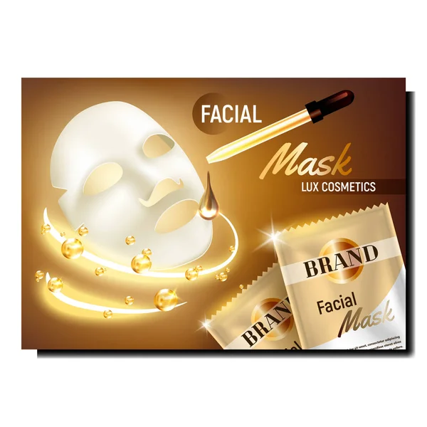 Facial Mask Lux Cosmetics Promo Banner Vector Pipett Med Eterisk — Stock vektor