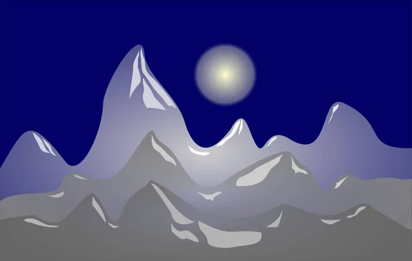 Berglandschaft bei Nacht. Der Mond ist aufgegangen und erhellt die Felsen — Stockfoto