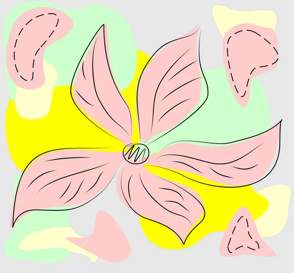 Різнокольорові Векторні ілюстрації на тему рослин. Образ великої квітки на тлі різнокольорових плям. Ботанічний ескіз . — стоковий вектор