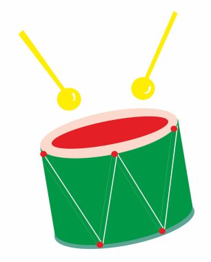 Bir çocuk oyuncağının vektör görüntüsü - sarı çubuklu yeşil davul