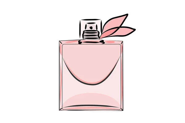 Módní vektorová ilustrace. Obrázek růžové lahvičky od parfému. Rychlý náčrt láhve ženského parfému — Stockový vektor