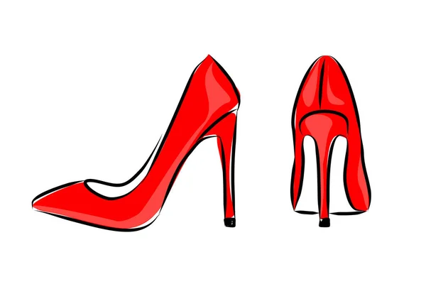 Illustrazione vettoriale alla moda. Immagine di scarpe con tacco alto rosso brillante. Breve schizzo di scarpe da donna — Vettoriale Stock