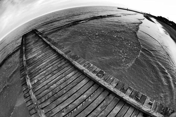 Promenader Vid Havet Längs Kajen Fotografi Med Fish Eye Lins — Stockfoto