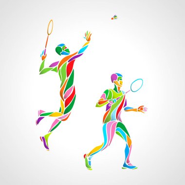 Soyut mens badminton oyuncular renk vektör eps10 ikiye katlanır.