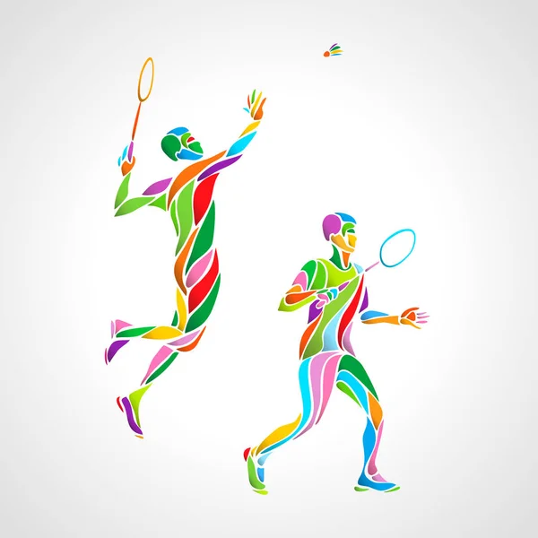 Abstracte mens verdubbelt badminton spelers kleur vector eps10 — Stockvector