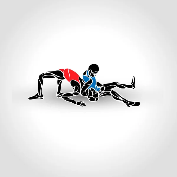 Greco römischen Sport, Kampfspiel. Vektor schwarz-weiß Freestyle Wrestling Illustration — Stockvektor